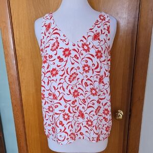 NWT Ann Taylor Mixed Media V-Neck Tank Top - Fiery Red - Size M